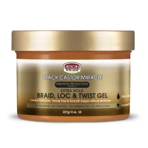 African Pride Black Castor Miracle Extra Hold Braid, Loc, & Twist Gel 8oz